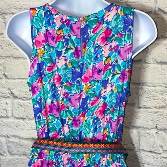 Vintage My Michelle Spring Floral Watercolor Pastel Dress Boho Embroidered Belt - Picture 6 of 16